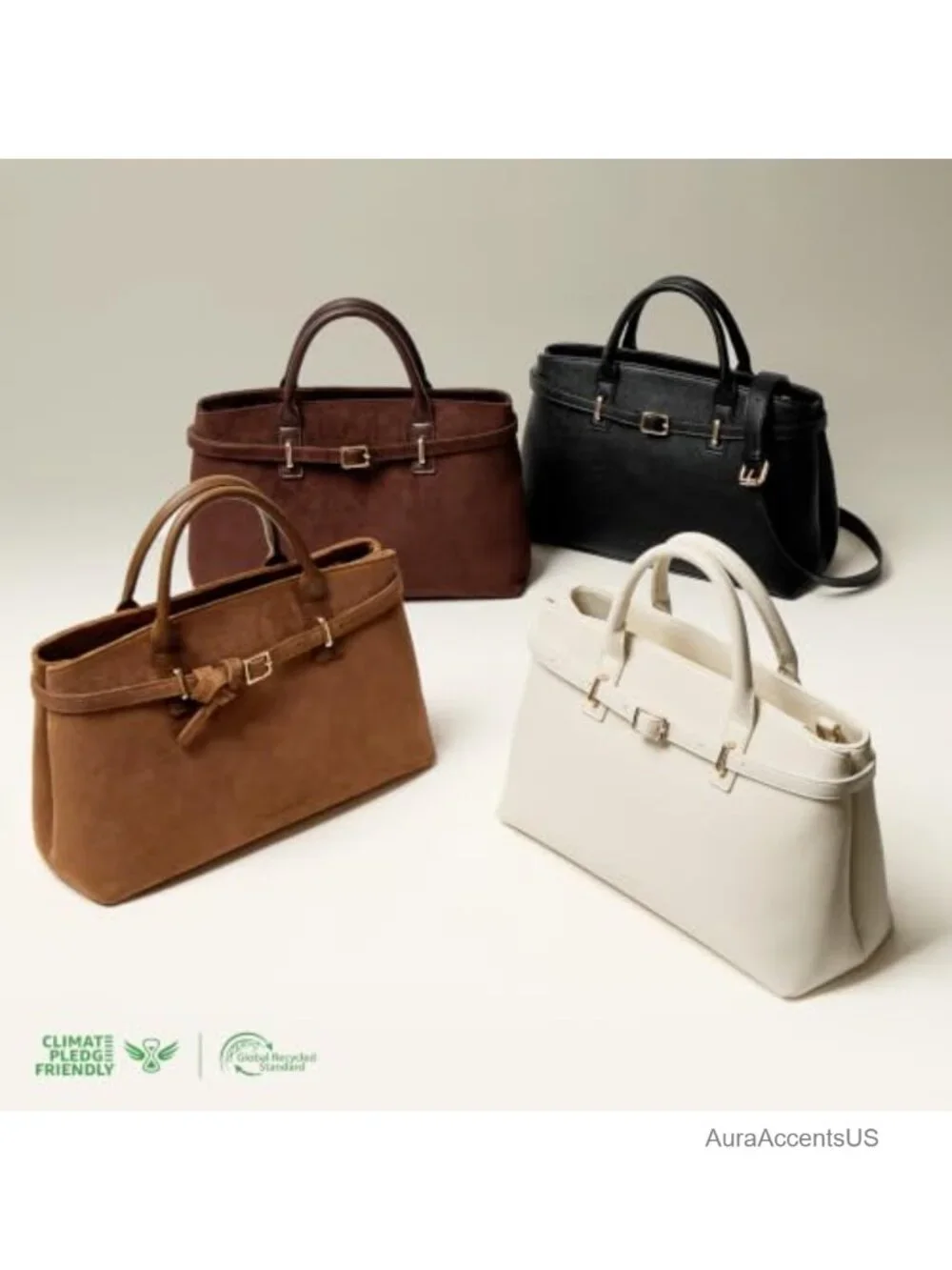 Structured Vegan Leather Satchel Bag for Women Work Tote Handbag with Removable